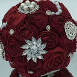 BM-002 ~ Burgundy Satin Roses Budget Brooch Bouquet or DIY KIT