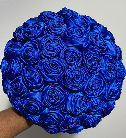 BM-003 ~ Royal Blue Satin Roses Budget Bouquet or DIY KIT