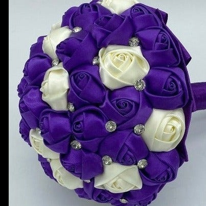 BM-005 ~ Purple Satin Roses Budget Brooch Bouquet or DIY KIT