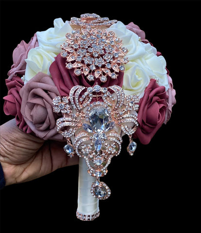 CB-005 ~ Made to Order Mauve, Burgundy & Ivory Real Touch Rose Brooch Bouquet or DIY KIT