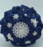 BM-008 ~Navy Satin Roses Budget Brooch Bouquet or DIY KIT