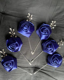 Navy Satin Roses Budget Brooch Bouquet or DIY KIT ~BM008