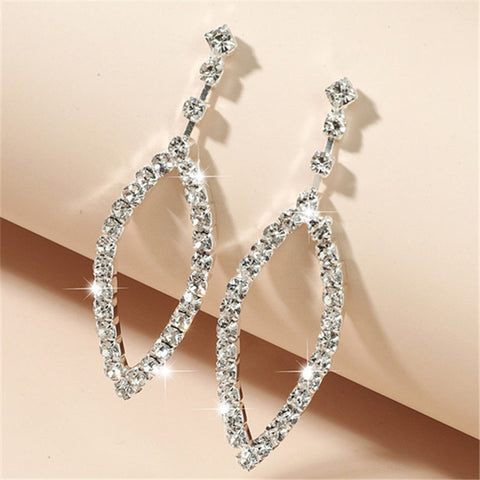 Oval Crystal Hanging Wedding Rhinestone Earrings JS-039
