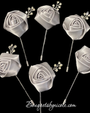 Silver Mens Formal wear l Lapel Leaf Chain Pin l Satin rose l Groom Boutonniere l Wedding l Groomsmen BOUT-004
