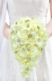 CB-013 ~ Made to Order White Real Touch Calla Lily & Silk Roses Cascade Brooch Bouquet or DIY KIT