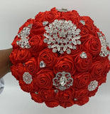 BM-007 ~ Red Satin Roses Budget Brooch Bouquet or DIY KIT
