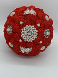 BM-007 ~ Red Satin Roses Budget Brooch Bouquet or DIY KIT