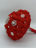 BM-007 ~ Red Satin Roses Budget Brooch Bouquet or DIY KIT
