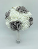 RE-055 ~ Silver White Real Touch Roses Brooch Bouquet or DIY KIT