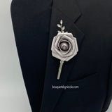 RE-055 ~ Silver White Real Touch Roses Brooch Bouquet or DIY KIT