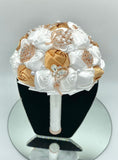 BM-018 ~ White Gold Satin Roses  Budget Brooch Bouquet or DIY KIT