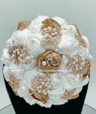 BM-018 ~ White Gold Satin Roses  Budget Brooch Bouquet or DIY KIT