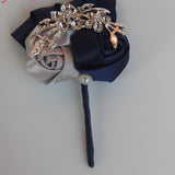 GEMMA ~ Black Gold Satin Roses Brooch Bouquet or DIY KIT