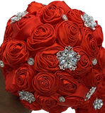 BM-004 ~ Red Satin Roses Brooch Budget Bouquet or DIY KIT