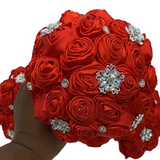 BM-004 ~ Red Satin Roses Brooch Budget Bouquet or DIY KIT