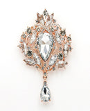Large Gold Brooch Flower Pendant Pin Rhinestone Crystal BR-037G