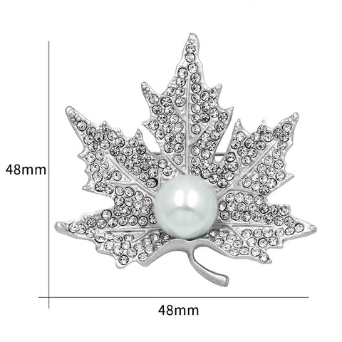 Rhinestones & Pearl Leaf Brooch BR-919S