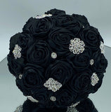 BM-001 ~ Black Satin Roses Budget Brooch Bouquet or DIY KIT