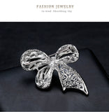 Gold Silver Bow Brooch Rhinestone BR-903