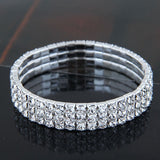 1-5 Rows Stretch Rhinestone Bracelet - Clear Crystal Silver Bridal Prom Rhinestone Jewelry BRL - 001