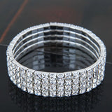 1-5 Rows Stretch Rhinestone Bracelet - Clear Crystal Silver Bridal Prom Rhinestone Jewelry BRL - 001