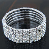 1-5 Rows Stretch Rhinestone Bracelet - Clear Crystal Silver Bridal Prom Rhinestone Jewelry BRL - 001