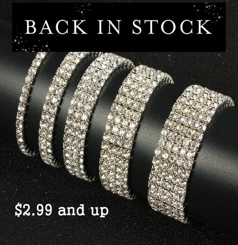 1-5 Rows Stretch Rhinestone Bracelet - Clear Crystal Silver Bridal Prom Rhinestone Jewelry BRL - 001