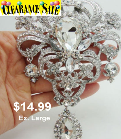 Gorgeous Rhinestone Crystal Flower Teardrop Brooch - 4.72" Austrian Crystal Statement Piece