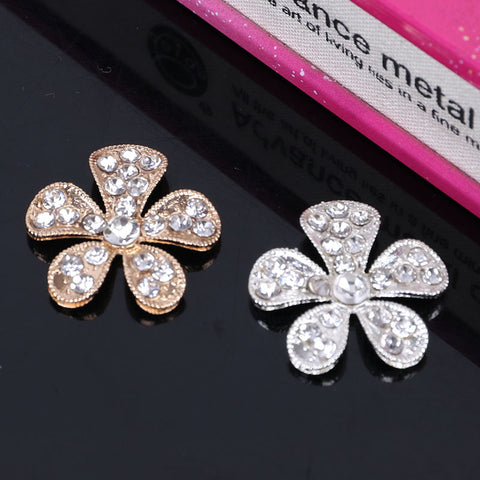 Silver or Gold Brooch Flower Rhinestone Buttons Flatback  BR-800