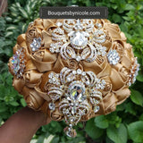 JIN~ Gold Satin Roses Brooch Bouquet or DIY KIT