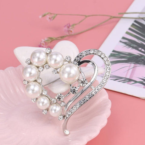 Gold or silver Heart Rhinestones & Pearls Brooch BR-96 – Bouquets by Nicole