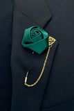 BT-987 Mens Formal wear Chain Boutonniere, Emerald Green l Prom, Wedding,Groom, Groomsmen Lapel
