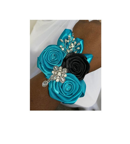 CO003 Customized Wrist Corsage l Satin Roses l Silver l Gold l Prom l Formal l Mothers l Grandmothers l Brooch Bouquet l Wedding Flowers