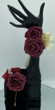 CO005 Customized Burgundy Corsage l Mens Formal wear Boutonniere, Real Touch roses l Prom, Wedding, Flower Pin, Groom, Groomsmen Lapel