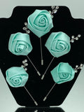 BT0021 Customized Mens Formal wear Boutonniere, Aqua l Mint l Lapel Pin, Satin rose Lapel Pin, Prom, Wedding, Flower Pin, Groom, Groomsmen Lapel