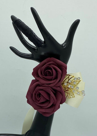 CO005 Customized Burgundy Corsage l Mens Formal wear Boutonniere, Real Touch roses l Prom, Wedding, Flower Pin, Groom, Groomsmen Lapel