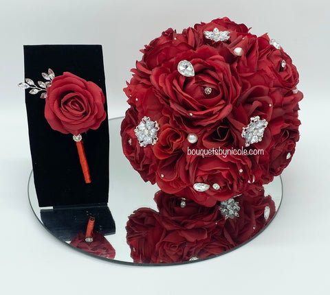 NEEKA ~ Silk Roses Customized Brooch Bouquet