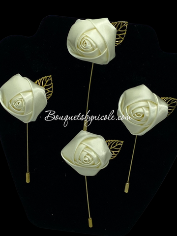 Ivory Mens Formal wear l Lapel Pin l Satin rose l Groom Boutonniere l Wedding l Groomsmen BOUT-015