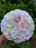 PINKY -  Ivory Light Pink Silk Roses Brooch Bouquet