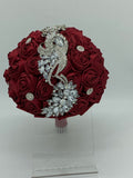 ITEM:BOU7- Burgundy Satin Roses Brooch Bouquet or DIY KIT