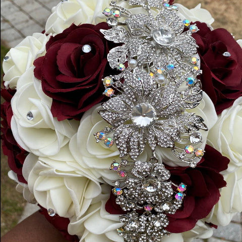 RIHANNA~Silk & Real Touch Roses Brooch Bouquet or DIY KIT
