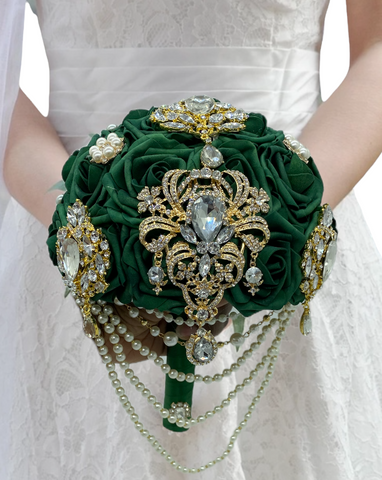 RT001 ~ Cascade Emerald green Real touch Roses Brooch