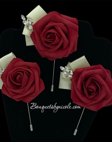 Red Ivory Rose Formal wear l Lapel Pin l Real Touch rose l Groom Boutonniere l Wedding l Groomsmen BOUT-R001
