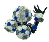 02RT - Real Touch Foam Roses Brooch Bouquet White Royal Blue