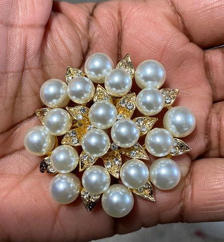 Gold / Sliver Brooch Flower Pearls Rhinestone Crystal BR-011