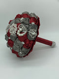 ITEM:BOU10- Burgundy & Silver Satin Roses Brooch Bouquet or DIY KIT