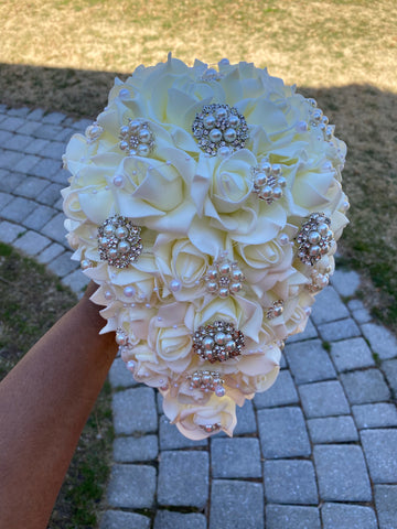 NIAH Real Touch Roses Cascade Brooch Bouquet