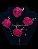 Fuchsia Mens Formal wear l Lapel Pin l Satin rose l Groom Boutonniere l Wedding l Groomsmen BOUT-018