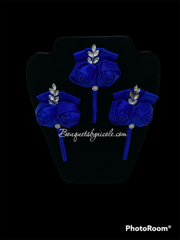 Royal Blue Mens Formal wear l Lapel Pin l Satin rose l Groom Boutonniere l Wedding l Groomsmen BOUT-2008