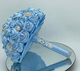 ITEM:BOU12- Light Blue Satin Roses Brooch Bouquet or DIY KIT